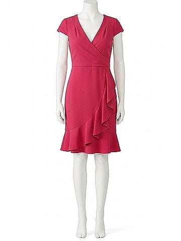 London Times Ruffled Draped Skirt Sheath Dress in Cherry (view 1)