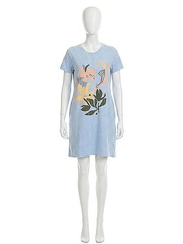 Inoah Floweret Knit Short Dress With Pockets in Baby Blue (view 1)