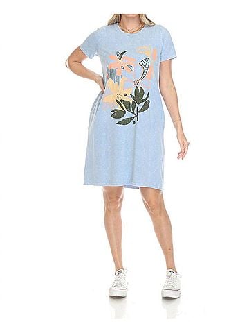 Inoah Floweret Knit Short Dress With Pockets in Baby Blue (view 2)