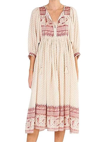 M.A.B.E Ode Print Gathered Dress in Multi (view 2)