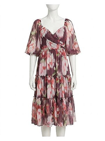 Sachin + Babi Jamie Ikat Floral Print Midi Dress in Grape (view 1)