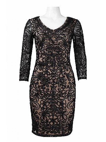 Sue Wong Soutache Embroidered Short Evening Dress in Black (view 1)