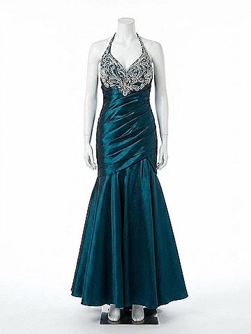 Mac Duggal Halterneck Beaded Mermaid Gown in Teal (view 1)
