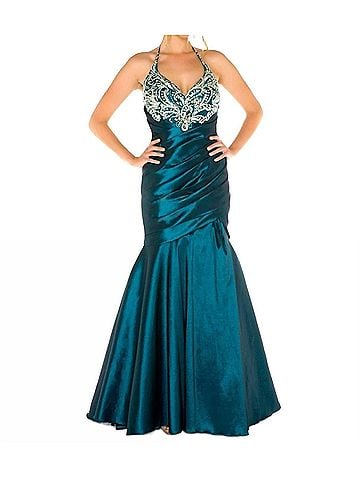 Mac Duggal Halterneck Beaded Mermaid Gown in Teal (view 2)