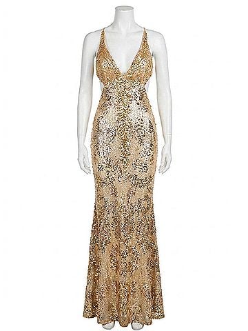 Mac Duggal Open Back Sequin Gown in Champagne (view 1)