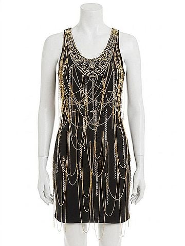 Mac Duggal Metallic Short Dress in Black/Gold (view 1)