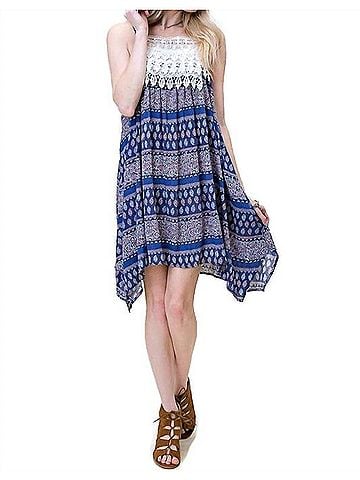 Kori America Asymmetrical Aztec Tank Dress in Blue (view 2)