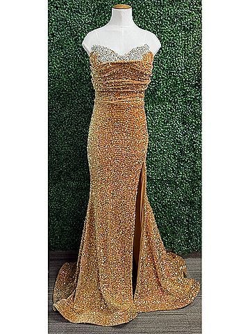 Jessica Angel Strapless Sequin Prom Dress in Yellow Gold (view 2)