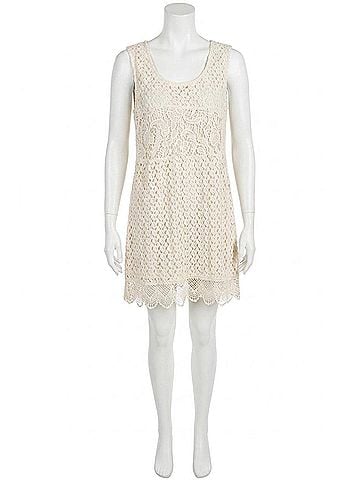 Kori America Lace Detailed Shift Mini Dress in Cream (view 1)