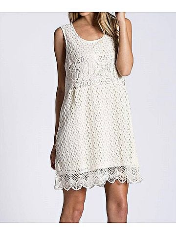 Kori America Lace Detailed Shift Mini Dress in Cream (view 2)