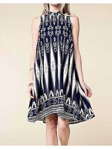 Kori America High Neck Swing Mini Dress in Navy (view 2)