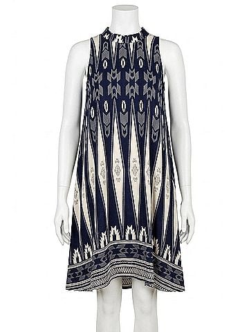 Kori America High Neck Swing Mini Dress in Navy (view 1)