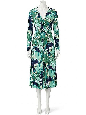 Maggy London Long Sleeve Floral Midi Dress in Navy Mint (view 1)