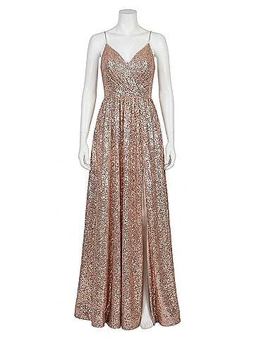 Cinderella Divine All Over Sparkle Dress With Leg Slit in Rose Gold (view 1)