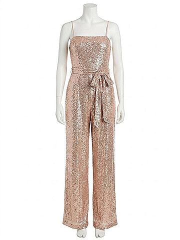 Dessy Collection Alexis Bridesmaid Jumpsuit in Rose Gold (view 1)