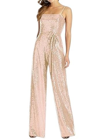 Dessy Collection Alexis Bridesmaid Jumpsuit in Rose Gold (view 2)