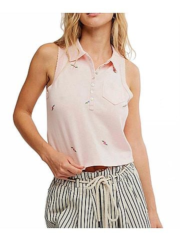 Free People Women's Pepper Collared Floral Polo in Pink (view 2)
