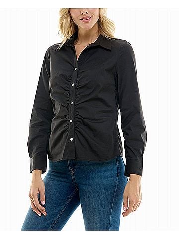 Nicole Miller Amber Stretch Button Down Shirt in Very Black (view 2)