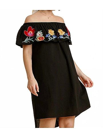 Umgee Sunset Stroll Embroidered Dress in Black (view 2)