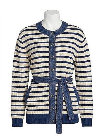 Tanya Taylor Delia Cardigan in Blue/White Stripe (view 1)