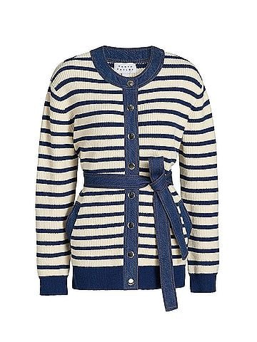 Tanya Taylor Delia Cardigan in Blue/White Stripe (view 2)