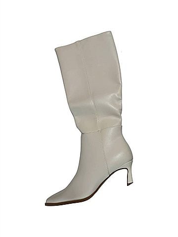 Forever Women's Leather Kitten Heel Boot in Cream (view 2)