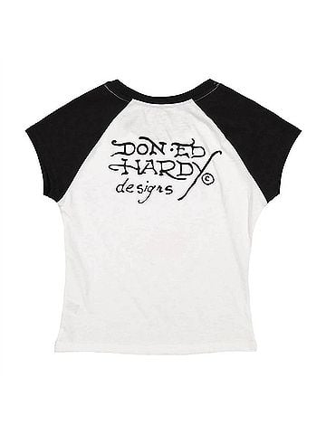 Ed Hardy Heart Wings Raglan Cap Sleeve Tee in Black/White (view 2)