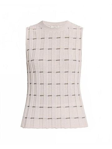 Lafayette 148 New York Women's Plaited Ribbed Stripe Shell Top in Pearl Multi (view 2)