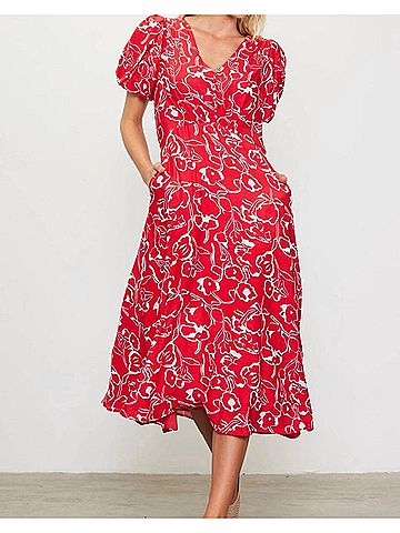 Skies Are Blue Floral Dress - Plus in Red (view 2)