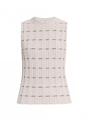 Lafayette 148 New York Women's Plaited Ribbed Stripe Shell Top in Pearl Multi (view 2)