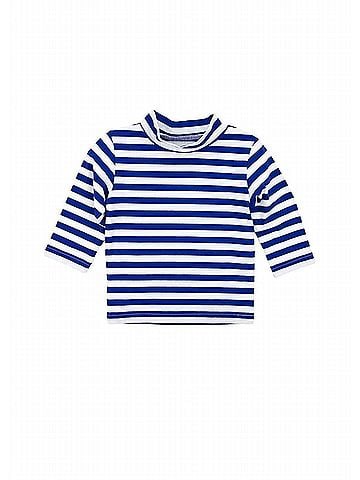 Florence Eiseman Kid's Stripe Mock Turtleneck Top in Royal Blue /White (view 1)