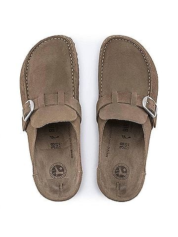 Birkenstock Women's Buckley Clogs in Gray Taupe Suede (view 2)