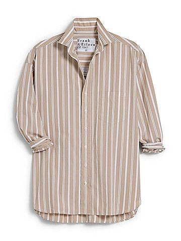 Frank & Eileen Women's Oversized Button Up Shirt in Multi Sand Stripe (view 2)