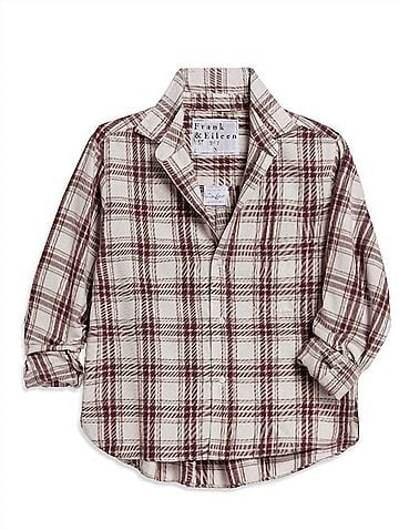 Frank & Eileen Women's Silvio Untuckable Button Up Shirt in Cream/Wine And Brown Plaid (view 1)