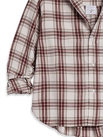 Frank & Eileen Women's Silvio Untuckable Button Up Shirt in Cream/Wine And Brown Plaid (view 2)