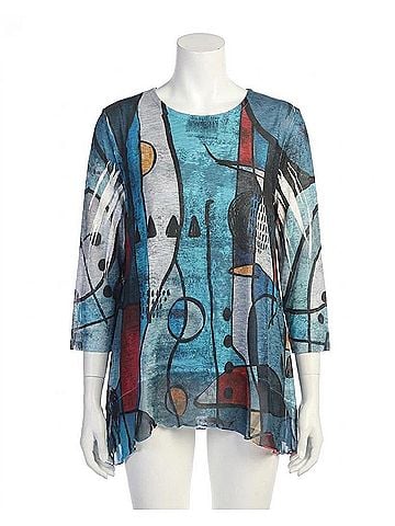 Jess & Jane Granada Chiffon Hem Top in Blue (view 1)