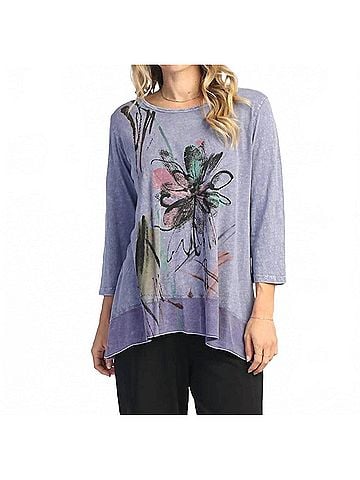 Jess & Jane Field Notes Mineral Washed Cotton Georgette Contrast Top in Blue (view 2)