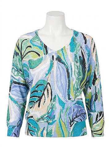 Nic + Zoe Island Beat Cotton Slub Sweater in Blue Multi (view 1)