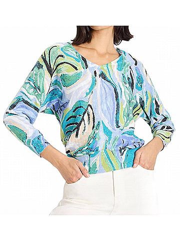 Nic + Zoe Island Beat Cotton Slub Sweater in Blue Multi (view 2)