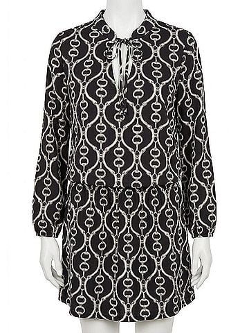 Ariella Smocking Links Detail Dress in Black (view 1)
