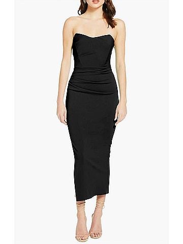 Katie May Ashun Midi Strapless Dress in Black (view 2)