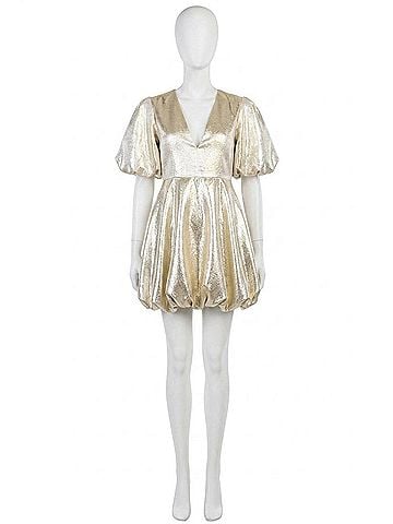 Glam Get Your Shine On Puff Sleeve Dress in Cream (view 1)
