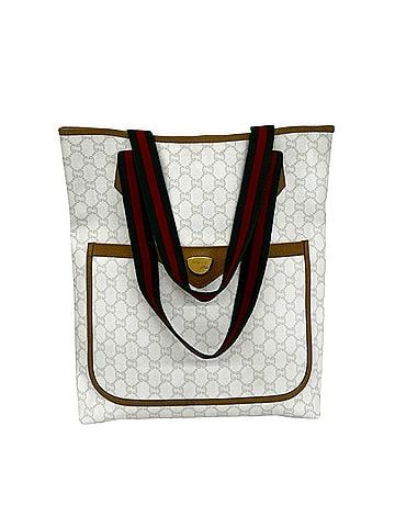 Gucci GUCCI Vintage Sherry Line Gucci Plus Logo Hardware Leather Tote Bag White Brown 38634 (view 1)