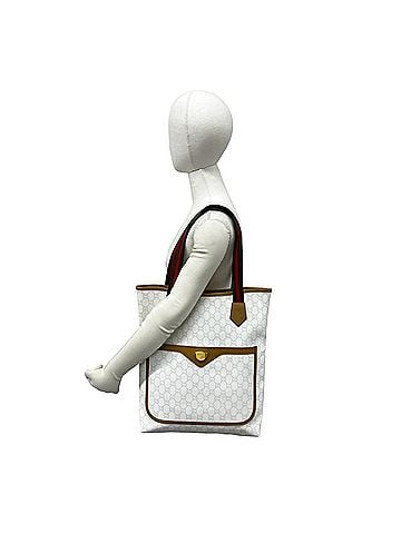 Gucci GUCCI Vintage Sherry Line Gucci Plus Logo Hardware Leather Tote Bag White Brown 38634 (view 2)