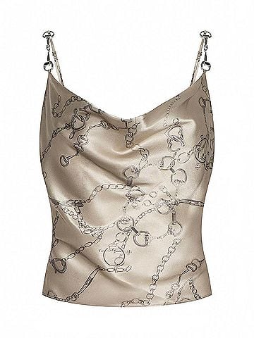 L'Agence Calista Silk Camisole Top in Soft Macadamia Multi Small Horsebit Chain (view 1)