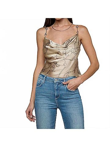 L'Agence Calista Silk Camisole Top in Soft Macadamia Multi Small Horsebit Chain (view 2)