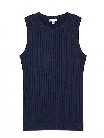 Minnie Rose Viscose Ribbed Pointelle Tank in Navy (view 1)