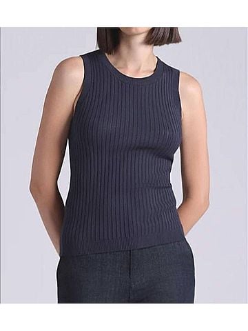 Minnie Rose Viscose Ribbed Pointelle Tank in Navy (view 2)