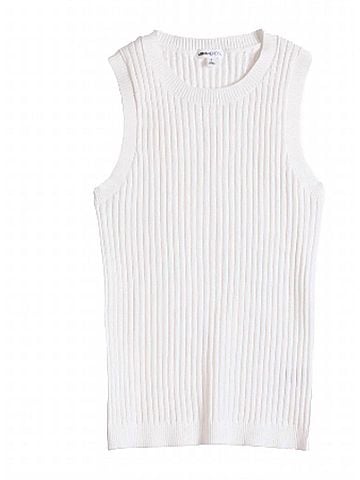 Minnie Rose Viscose Ribbed Pointelle Tank in White (view 1)