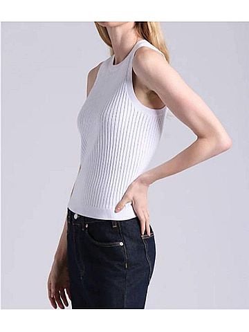 Minnie Rose Viscose Ribbed Pointelle Tank in White (view 2)